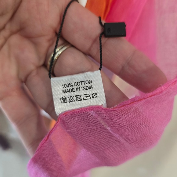 Tickled Pink Cotton Ombre Scarf Shawl Orange Pink Tassels - Picture 4 of 7